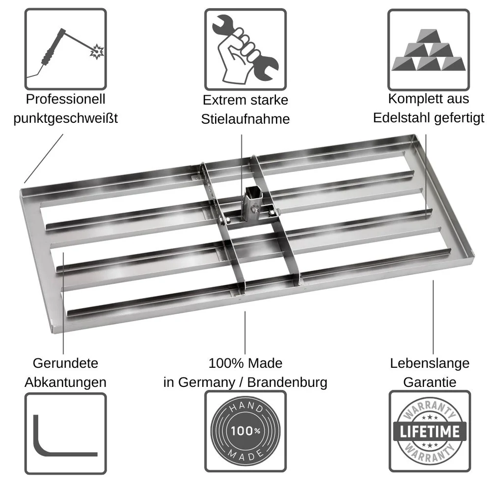 RISISANI Premium Rasenrakel L-80 in Edelstahl – Nr. 1 Levelrake